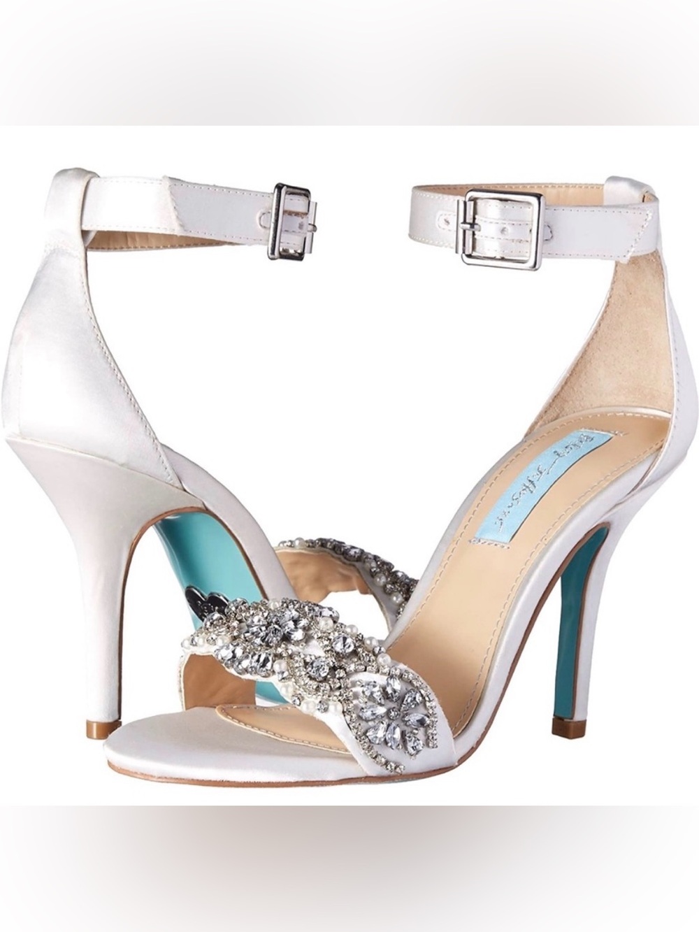 Betsey Johnson Bridal SB-GINA Sandals Champagne Crystal Rhinestone Satin Heel 9